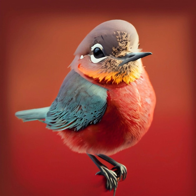 Cute Colorful bird on a red background Generative ai