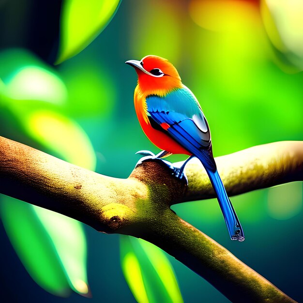 Cute colorful bird sitting in a branch of a tree AI Generated