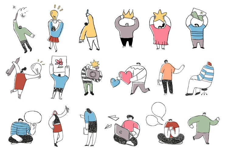 Photo cute colorful business png cartoon icons set