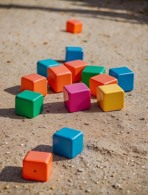 Cute colorful cubes bouncing on the ground Smiling while their arms and legs hang out and down