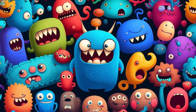 Cute colorful doodle monster created with ai tools