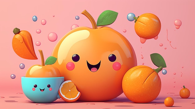 Cute colorful doodle persimmon with orange