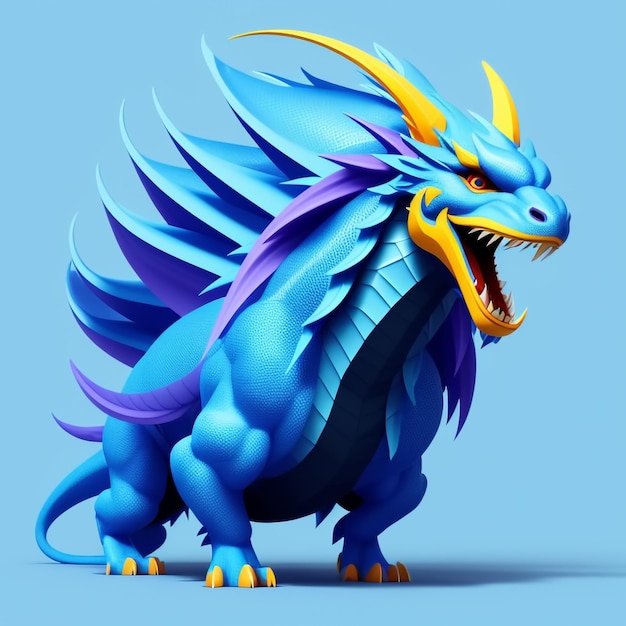 Cute colorful dragon on blue background Generative AI