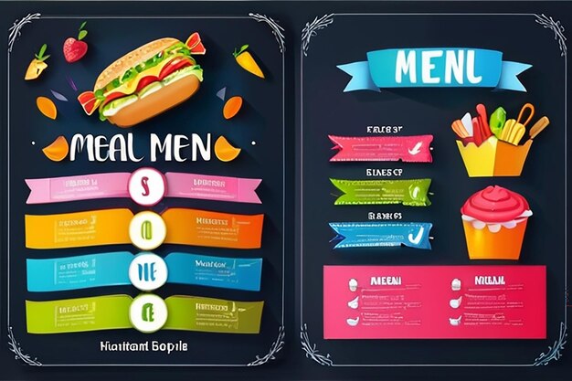 Cute colorful kids meal menu vector template