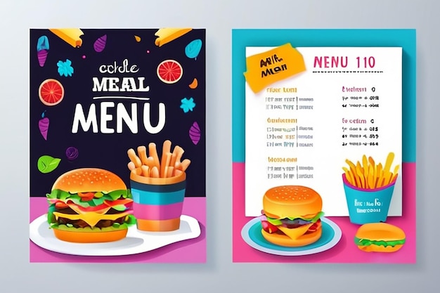 Cute colorful kids meal menu vector template