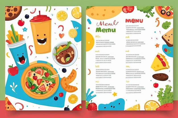 Cute colorful kids meal menu vector template