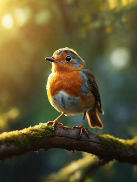 Foto un carino e colorato uccellino robin appoggiato sull'albero magico generato dall'ai