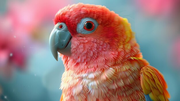 Cute colorful parrot isolated on blue background closeup