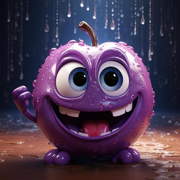 a cute and colorful purple apple in a container in the style of playful characters