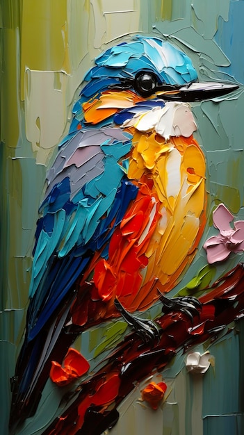 Cute Colorful Thick Impasto bird painting Generative AI