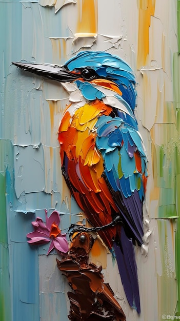 Cute Colorful Thick Impasto bird painting Generative AI