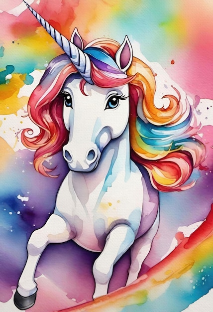 Cute Colorful Unicorn Watercolor Painting Kids Room Wall Decor