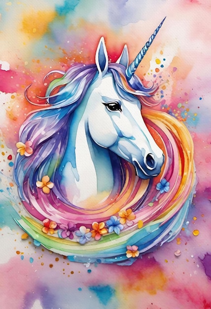 Cute Colorful Unicorn Watercolor Painting Kids Room Wall Decor