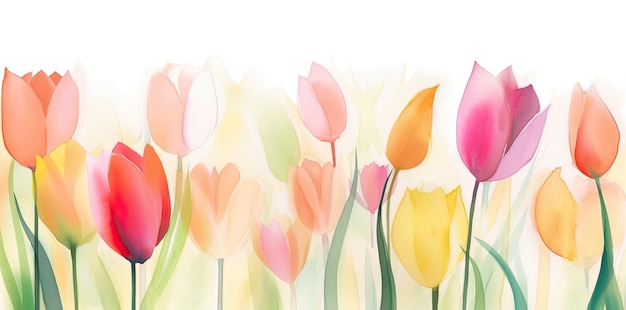 Photo a cute and colorful watercolor tulip background with soft focus and lively hues perfect for decorative use generative ai