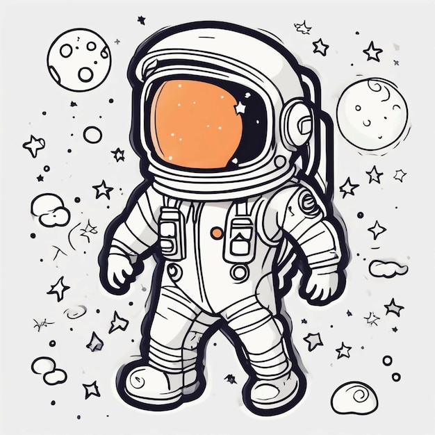 cute coloring book with astronaut line art