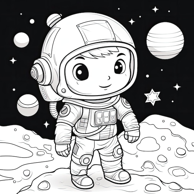 cute coloring book with astronaut