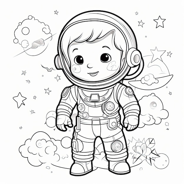 cute coloring book with astronaut