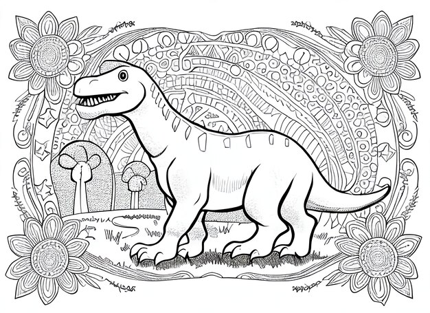 Photo cute coloring book with dinosaur