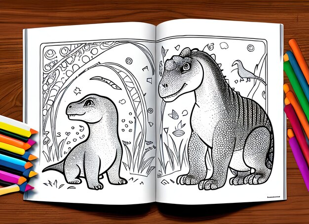 cute coloring book with dinosaur