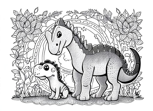 cute coloring book with dinosaur