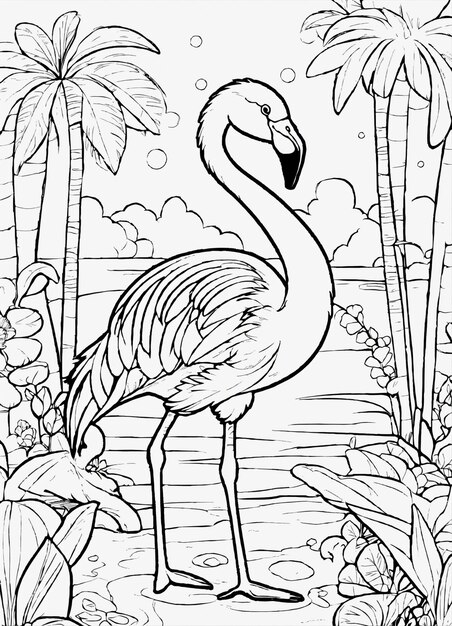 Photo cute coloring pages of cute cartoon flamingo animal