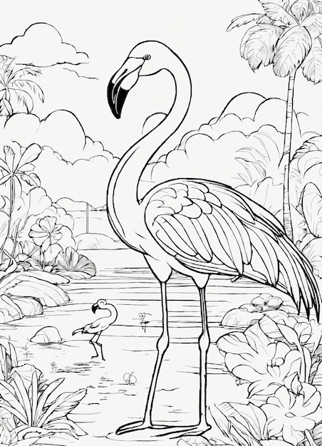 Cute coloring pages of cute cartoon flamingo animal