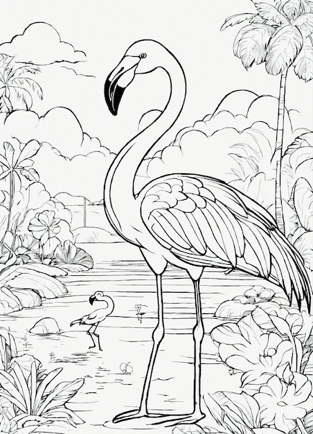 Photo cute coloring pages of cute cartoon flamingo animal