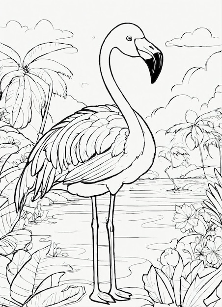 Photo cute coloring pages of cute cartoon flamingo animal