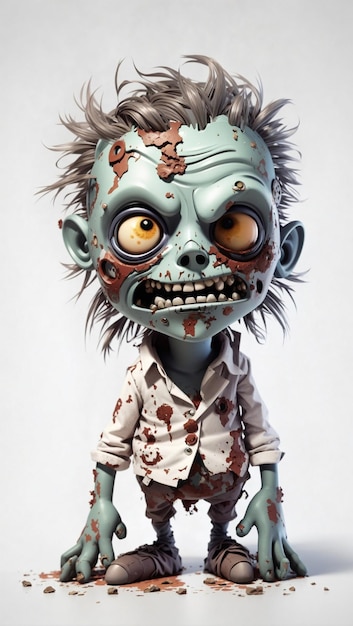 Photo cute comicstyle zombie on white background