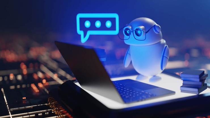 Photo cute conversational copilot ai robot with speech bubble 3d rendering
