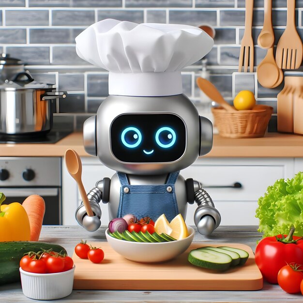 Photo cute cook robot cooking in the kitchen