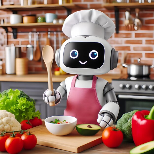 Photo cute cook robot cooking in the kitchen