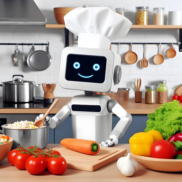 Foto cucino robot cuoco che cucina in cucina