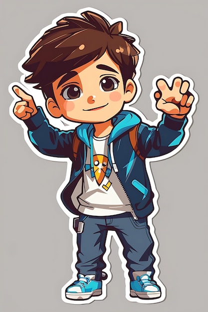 Photo cute cool boy dabbing pose cartoon flat design sticker vector no background