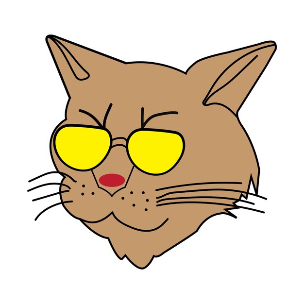 cute cool brown cat wearing sunglasses vector illustration