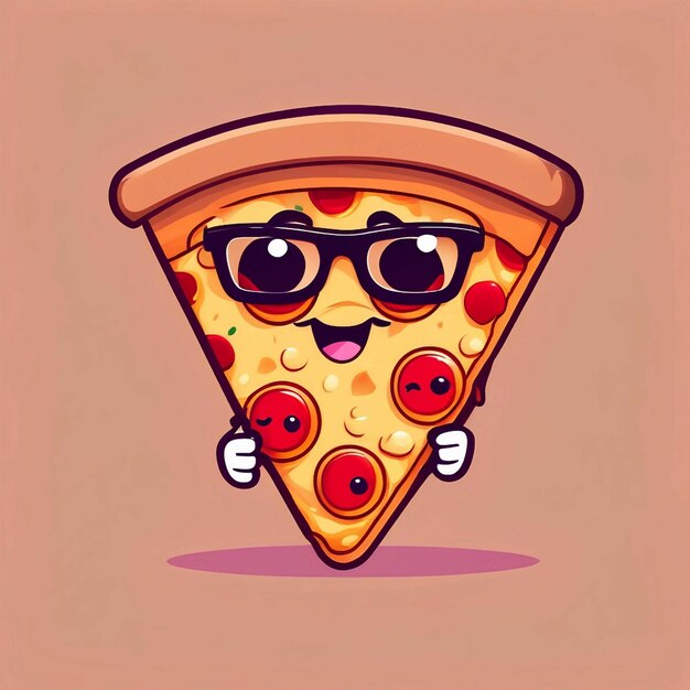 Photo cute cool pizza slice wearing glasses