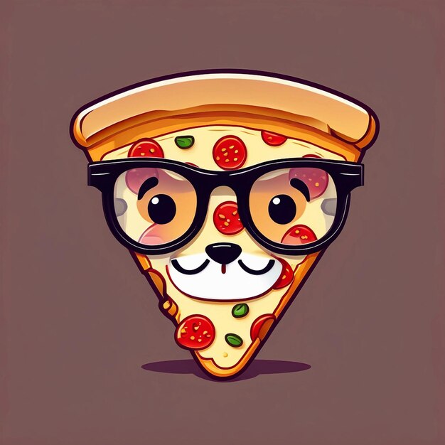 Photo cute cool pizza slice wearing glasses