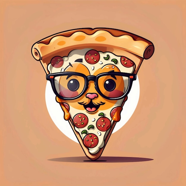 Photo cute cool pizza slice wearing glasses