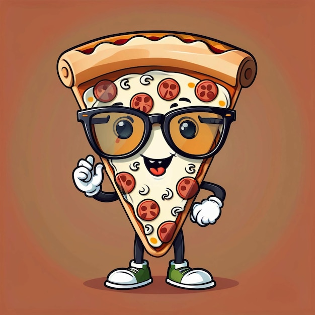Foto una bella fetta di pizza con gli occhiali.