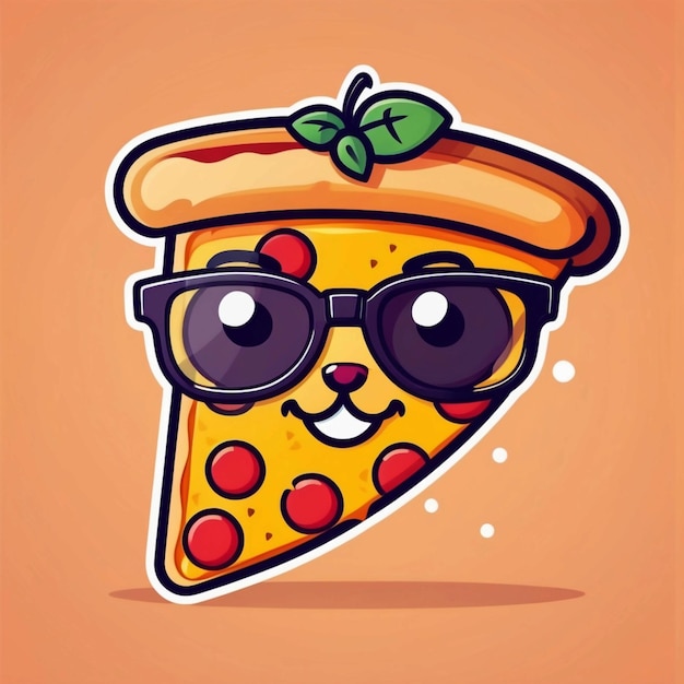 Photo cute cool pizza slice wearing glasses