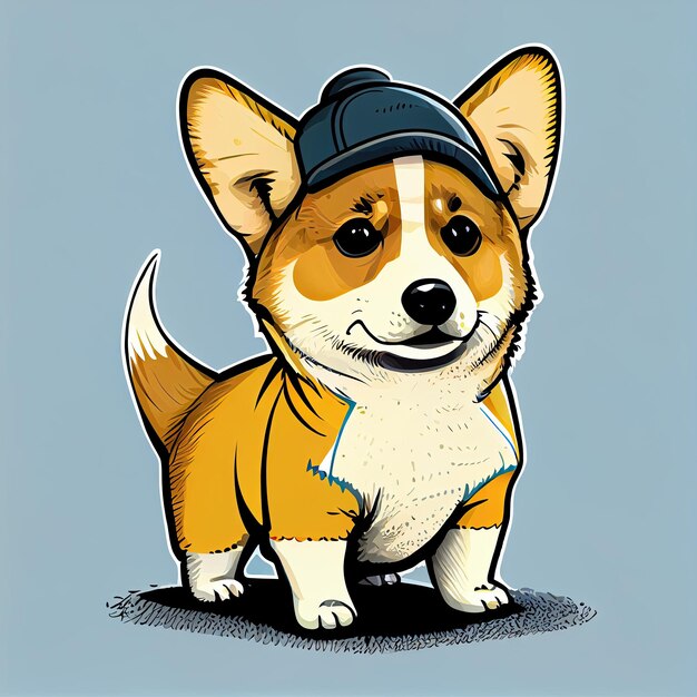 Cute corgi comic wearing a beanie with sweater and hut