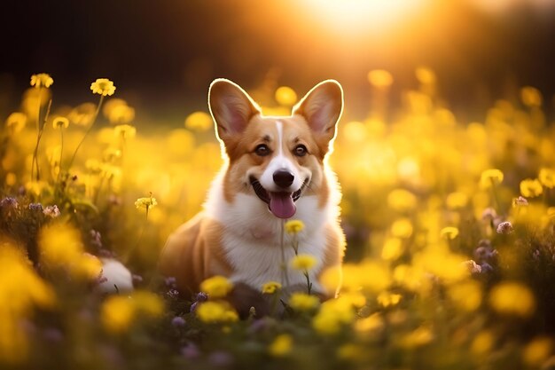 cute corgi playing outdoor and copy space