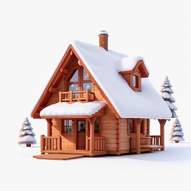 a cute Cottage 3D Animation white background a cute Cottage 3D Animation white background