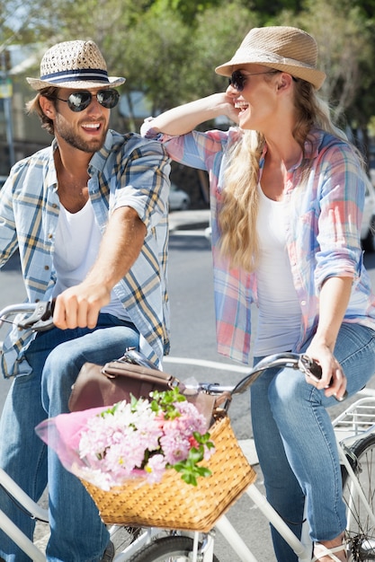 Cute couple on a bike ride 