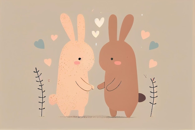 Photo a cute couple of bunny, digital art illustration, generative ai