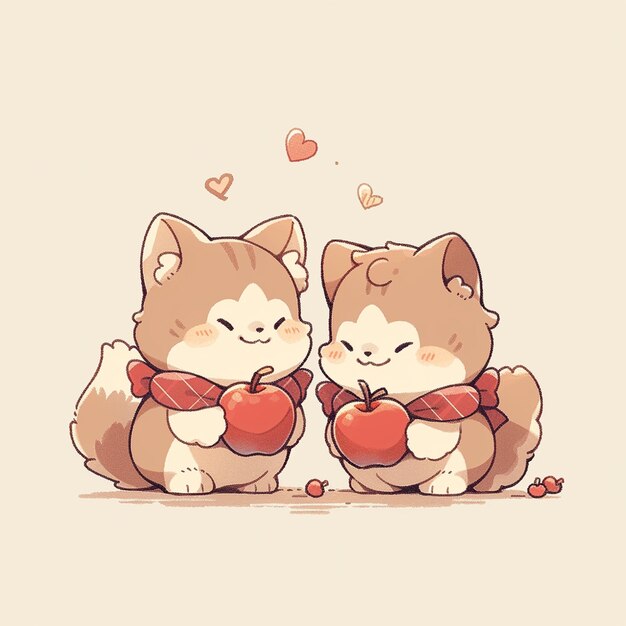 Cute couple cat with apple