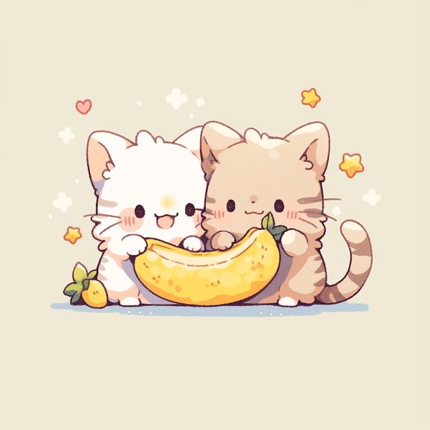 Cute couple cat with banana