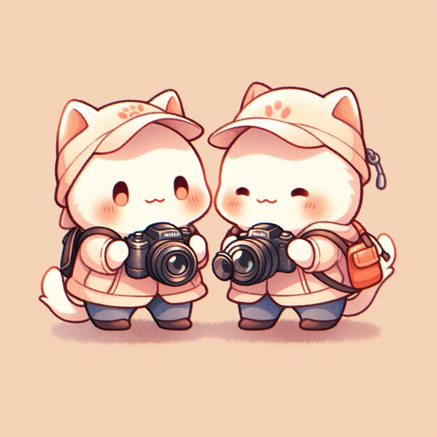 Photo cute couple cat with camera