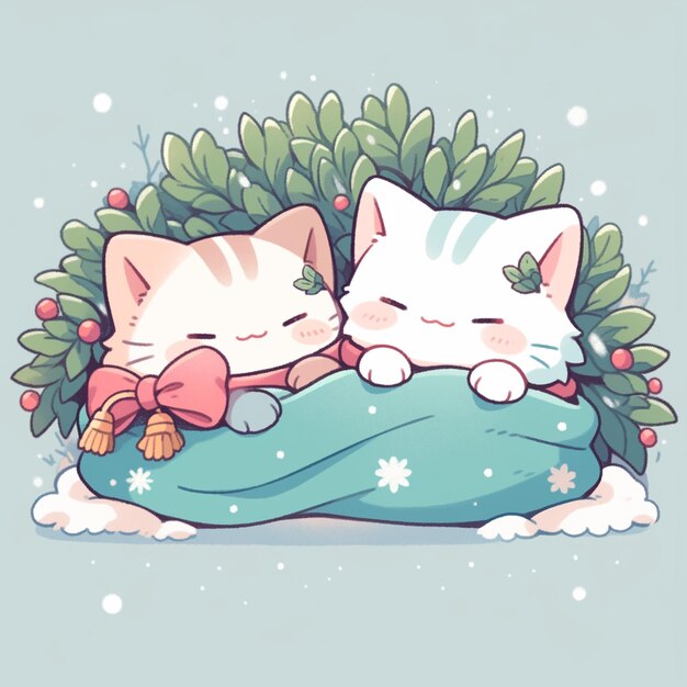 Милая пара кошек с Рождеством