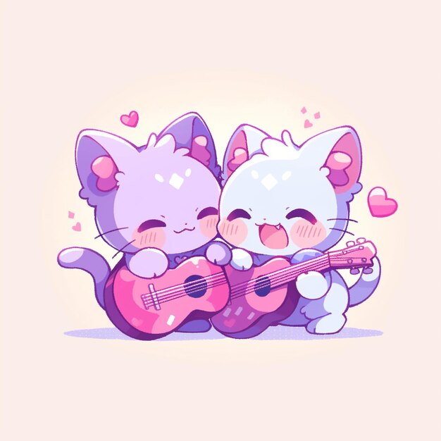 Photo cute couple cat with guitar